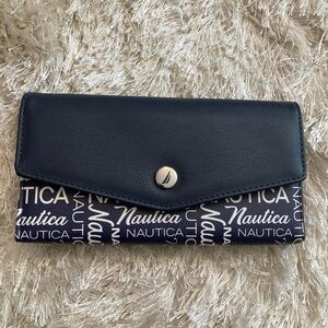 Nautica Money Manager Navy and White Clutch Wallet Logo Pattern